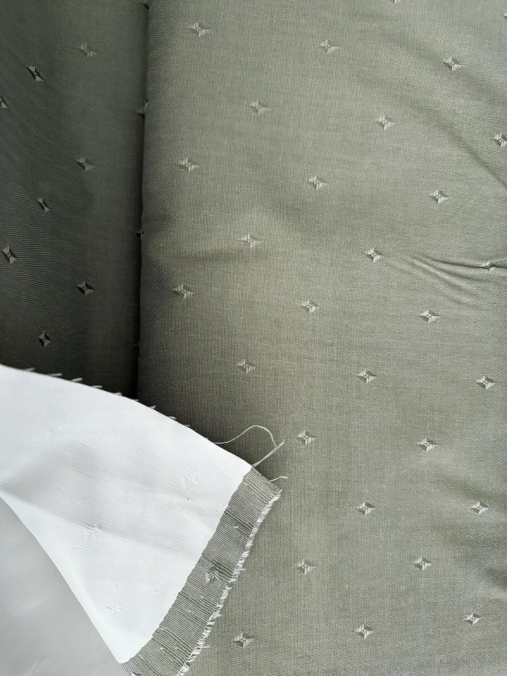 VTG Vinyl Backed Upholstery Fabric By Yard MCM Retro Embroidered Diamond Chevron - Image 1 of 2