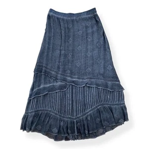 Soft Surroundings Denim Blue Lined Tiered Long Maxi Skirt Sz M - Picture 1 of 9