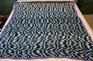 Purple,Green, And White Crochet Knit Blanket Afghan 53 Inch By 53 Inch - Picture 1 of 13