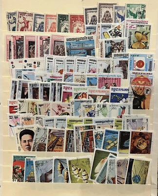 LOTE MASIVO DE SELLOS USADOS COMO NUEVOS DE KAMPUCHEA CAMBOYA EN UNA PÁGINA DE STOCK, ALGUNOS CONJUNTOS Foto 1 de 4