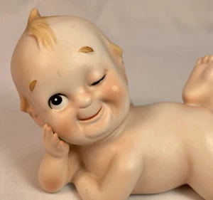 Lefton Vintage Winking Kewpie Porcelain Bisque Piano Doll Figurine Hand Painted - Bild 1 von 6