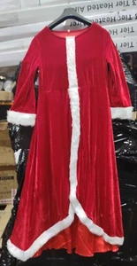 Long red Christmas dress with white plush trim - Picture 1 of 1