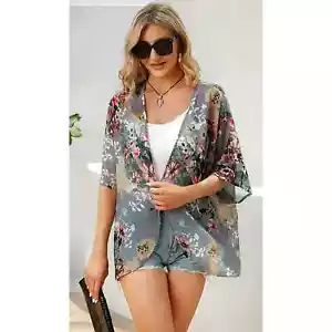 Women'S Floral Print Puff Sleeve Kimono shawl cover up blouse 3X NWT *READ* - Picture 1 of 5