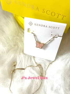 Gold Platted Pink Butterfly Iridescent Drusy Necklace -Summer ! KS - Picture 1 of 7