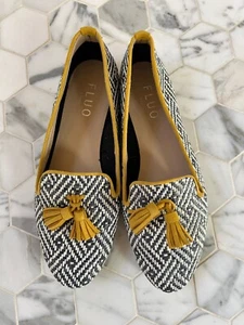 Fluo Parisian grau/weiß Fischgrät belgischer Loafer mit gelben Wildlederdetails - Bild 1 von 5