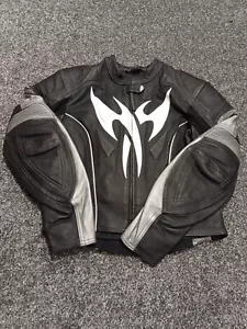 Hein Gericke Biker Leather Jacket Women UK 12 Black Silver Armour Pro Sports - Picture 1 of 18