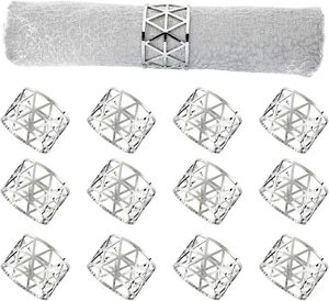 12 PCS Silver Napkin Rings Set Napkin Holders Metal Napkin Ring for Dinning T - Picture 1 of 7