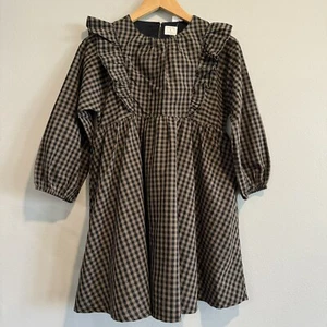 Crewcuts Gingham Check Dress Ruffle Long Sleeve Holiday Dark 10 - Picture 1 of 7