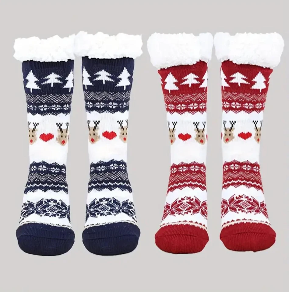 Womens Slipper Socks Non Slip Knitted Fluffy Thick Soft Warm Sherpa with Grips - Image 1 of 4