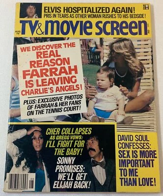 August 1977 TV AND MOVIE SCREEN~Elvis Presley,Farrah Fawcett,Cher,David Soul,etc Foto 1 de 2
