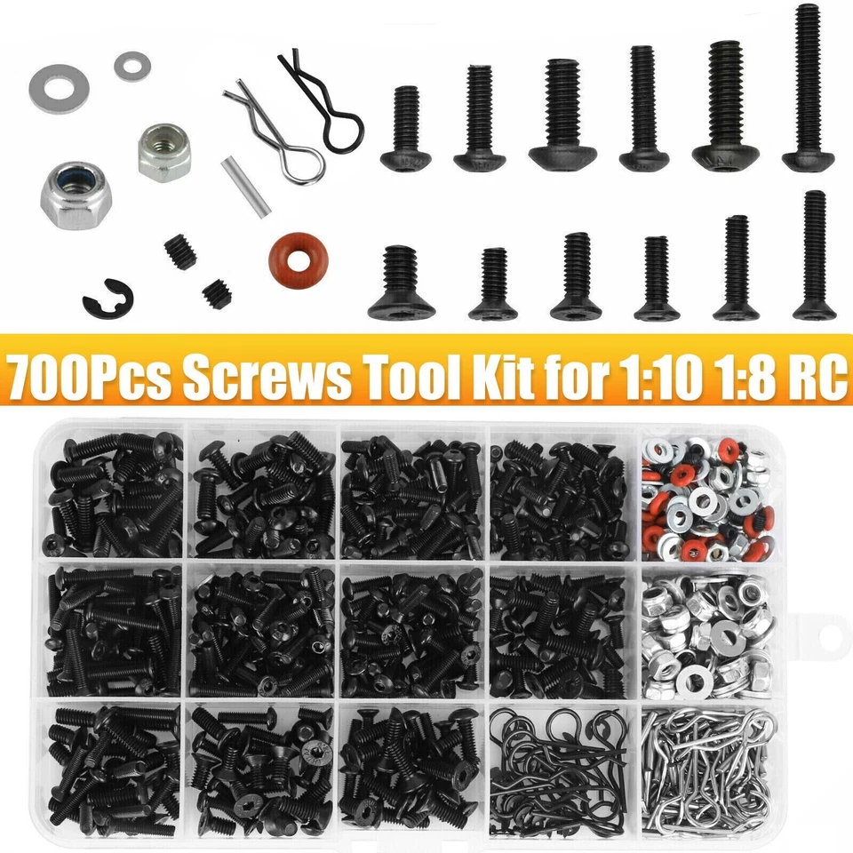 700PCS Metal Screws Box Repair Tool Kit For 1:10 1:8 RC Crawler Car HSP Traxxas - Image 1 of 4