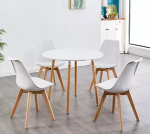 90CM Round Dining Table 4x Tulip Chairs Set Wooden Legs Kitchen Home Furniture - Picture 1 of 1