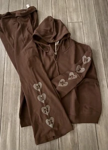 VICTORIAS SECRET PINK LIMITED ED BLING FULL ZIP HOODIE & PANTS RHINESTONES L 💗 - Picture 1 of 6