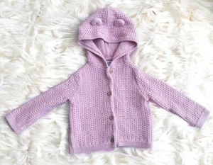 Tommy Bahama Baby Girl Size 12 Month Pink Cardigan Sweater Hood Buttons Cotton - Picture 1 of 7