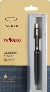 Parker Classic Matte Black GT Gold Trim Ball Point Pen Blue 0.8mm Ink Jotter BP - Picture 1 of 4