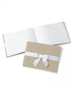 Linen Guest Book with White Bow - Picture 1 of 1