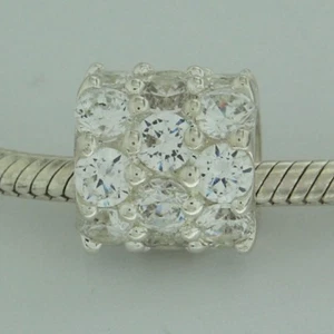 Beautiful Clear CZ Bead Charm Micropave Set Sterling Silver Fit Chamilia - Imagen 1 de 2