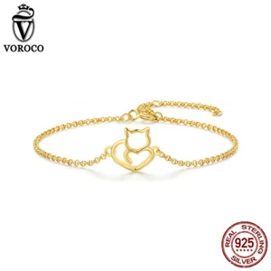Voroco Mujer Plata de Ley 925 Adorable Gato Pulsera Cadena Joyería Mujeres Regalos - Imagen 1 de 15