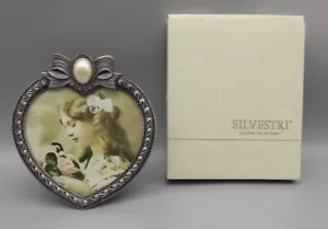 Silvestri Picture Frame Heart Shaped Victorian Style Pewter With Pearl Vtg New - Picture 1 of 9