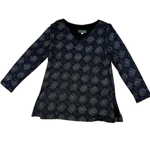 Sparkling Retro Glam Holiday Shirt, Alex Evenings, Blue & Green Tunic, Size 12 - Picture 1 of 9
