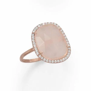 Rose Quartz Ring Halo Simulated Diamond 14k Rose Gold Plated Engagement Ring - Picture 1 of 2