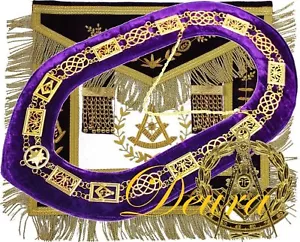 Gran Loggia Massonica Past Master APRON + Collare Catena Viola + Gioiello SET Completo - Foto 1 di 4