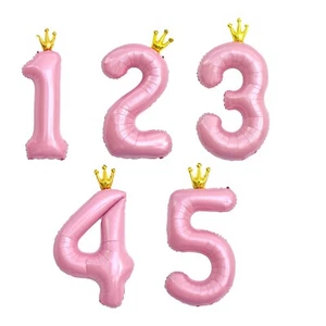 42" Pink Crown Number Balloons - Happy Birthday Decor for Girls & Kids - Picture 1 of 26