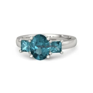 Natural London Blue Topaz Gemstone with 925 Sterling Silver Women's Ring #3969 - Picture 1 of 10