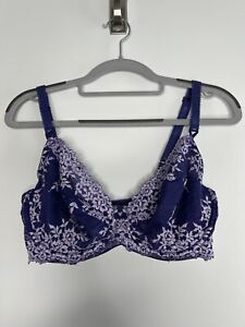 Wacoal Embrace Lace Bra 34DD Purple Embroidered Unlined Underwire 65191