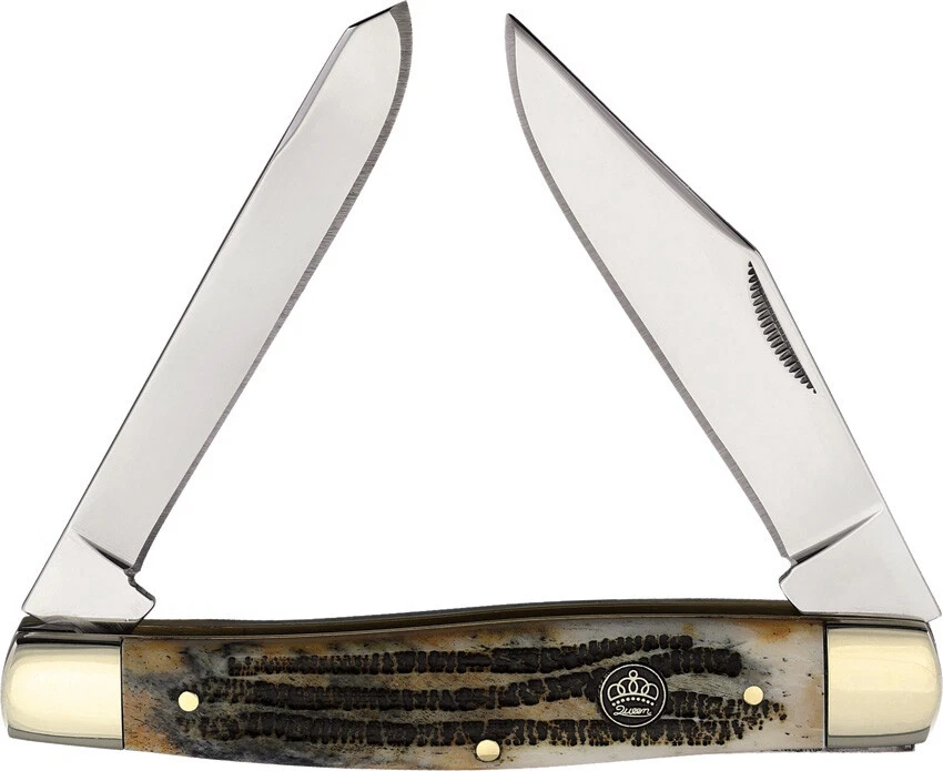 Queen Moose Pocket Knife Stainless Steel Blades Red Smooth Synthetic Handle 52R