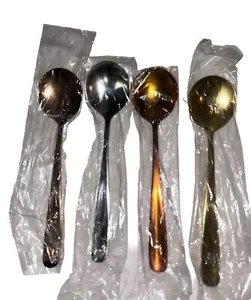 Vier verschiedenfarbige 7 Zoll Edelstahl Löffel - Rose, Silber, Orange, Gold - Bild 1 von 5