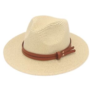 Womens Panama Straw Hat Wide Brim Fedora Sun Cap Summer Beach Foldable Roll Up