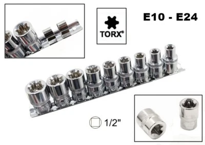SET 9 CHIAVI A BUSSOLA TORX FEMMINA DI TIPO E DA 1/2 CHROME VANADIUM E10 - E24 - Immagine 1 di 4