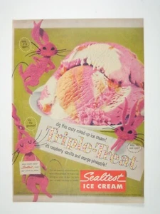 Sealtest Ice Cream 1956 Print Ad Triple Treat Raspberry Vanilla Orange Pineapple - Picture 1 of 2