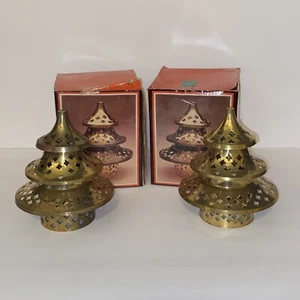 Portacandele Vintage Albero di Natale Incenso Cono Votivo Tealight 2 Paia Ottone - Foto 1 di 12