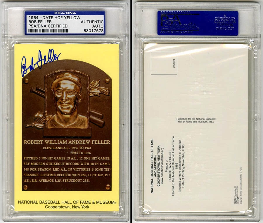 Bob Feller SIGNED Baseball Hall of Fame Plaque HOF Indians PSA/DNA AUTOGRAPHED - Image 1 of 1