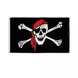 3x5 piedi Pirate Jolly Roger One Eyed Jack Bandiera Bandana Rossa - Nylon - Foto 1 di 1