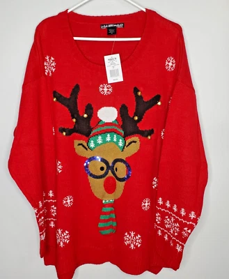 United States Sweaters Womens Red Knit Rudolph Christmas Ugly Sweater SZ 2X - Image 1 of 4