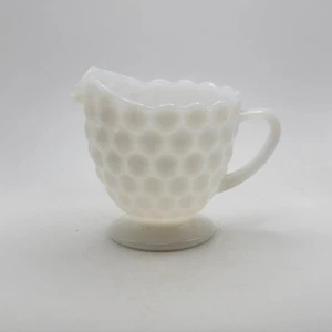 Vintage Bubble Dots Scalloped White Milk Glass Creamer 3 3/4" tall Hobnail style - Picture 1 of 9