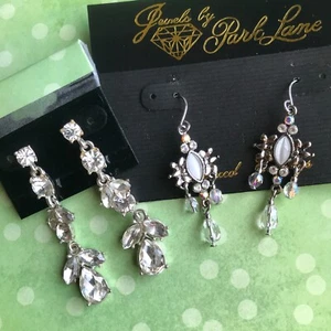 Park Lane Napier Earrings  Set Lot Dangle Drop Clear Rhinestone Grey Cat's Eye - Picture 1 of 14