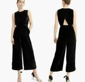 J. Crew Black Velvet Wide Legged Backside Peekaboo Cropped Jumpsuit: Size 4 - Picture 1 of 11