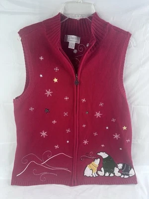 Рождественский свитер жилет на молнии праздник полярные медведи снежинки CJ банки винтажный - Изображение 1 из 4
