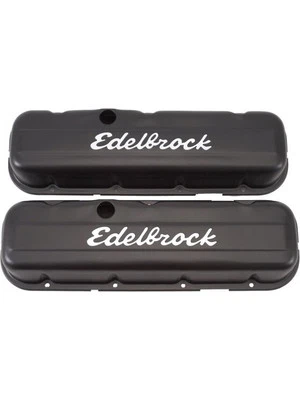 Edelbrock Valve Covers Signature Series Stock Height Steel Black Powderco (4483) - Image 1 of 4