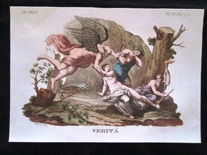 Allegoria della Verità Incisione colorata a mano del 1820 Mitologia Pozzoli - Picture 1 of 1