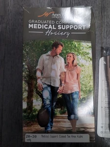 (2) Medias de compresión Ames Walker beige punta cerrada hasta la rodilla 20-30 mmHg Lg - Imagen 1 de 7