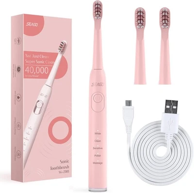SEAGO SG-2303 Pink Sonic Toothbrush 700 mAh Battery 5 Modes 3 Tips - Image 1 of 4
