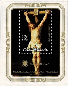 COOK ISLANDS MINISHEET- 1977 EASTER SURCHARED - FU - MSCOM 153 - Picture 1 of 1