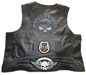 Harley Davidson Hombres WILLIE G CALAVERA Reflectante Cuero Motocicleta Chaleco 5XL VETERINARIO - Imagen 1 de 5