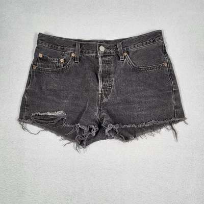 Levi's 501 Shorts Women's 27 Black 100% Cotton Denim Distressed Frayed Hem - Image 1 of 4