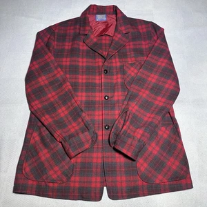 Vintage 1960s Pendleton Topster Wool Shirt Jacket Mens Large Red Tartan Plaid - Picture 1 of 11